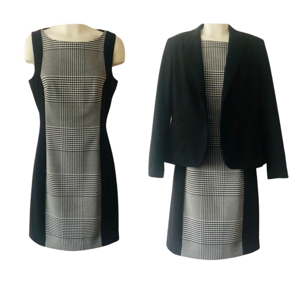 H&M Plaid Sleeveless Midi Dress in Black, Gray and White with Black Accents S 8